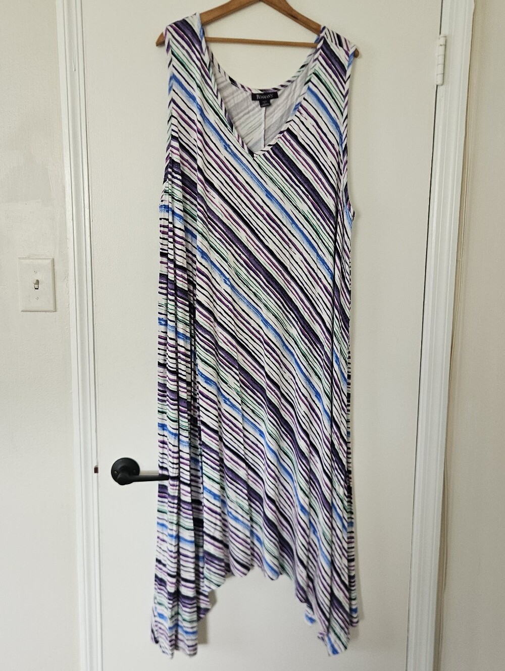 Roamans Womens Dress 2X 26/28 Diagonal Stripe Maxi Relaxed Travel Asymmetric